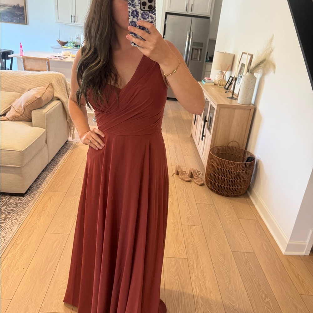 David's Bridal One-Shoulder Bridesmaid Dress in Cinnamon | NWT | Size 12 - Picture 3 of 5